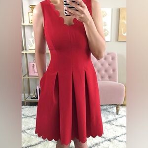 Banana Republic Red Scallop Hem Sleeveless Statement Fit Flare Dress 0 XS‎